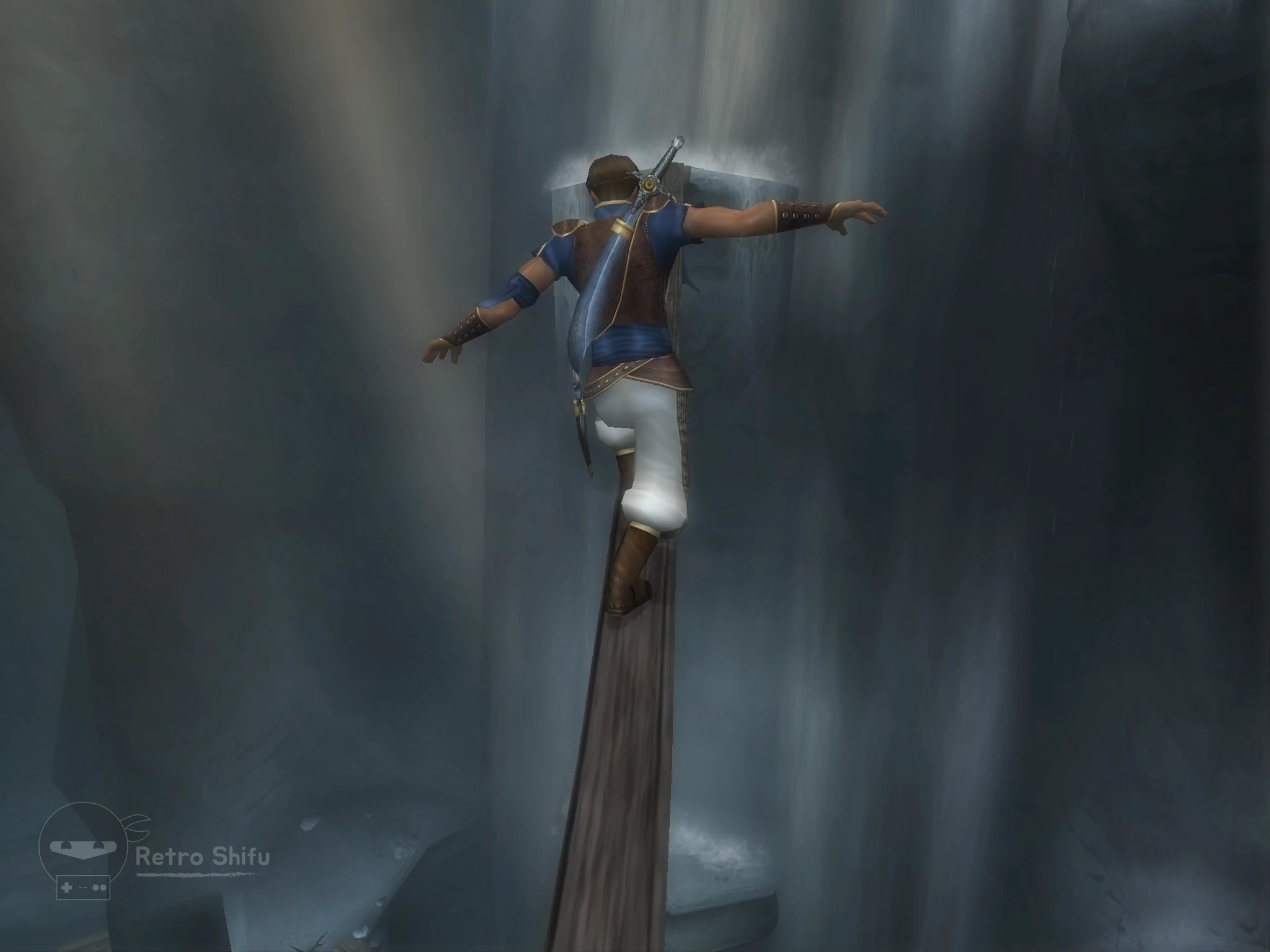 Prince of Persia: The Sands of Time (2003) - GOG Video Game Screenshot - Beam Walking Near Waterfall